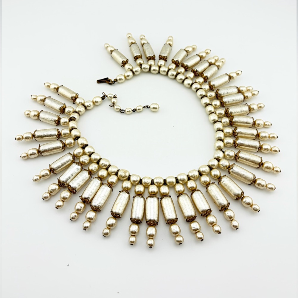Vintage Miriam Haskell  "Cleopatra" Fringe Bib Collar Necklace Earrings